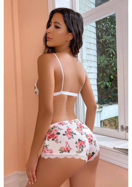 Çiçek Basklı Sütyenli Sortlu 2 Li Pijama Takımı modelleri