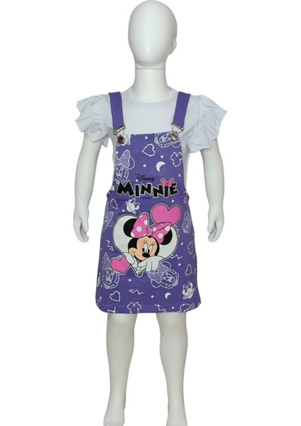Kız Çocuk Minnie Mouse Baskılı Salopet Elbise