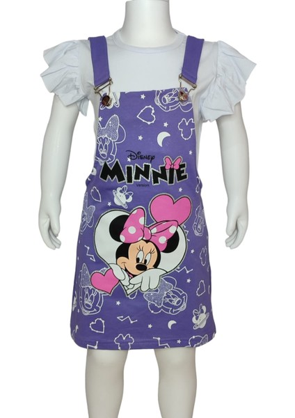 Kız Çocuk Minnie Mouse Baskılı Salopet Elbise modelleri