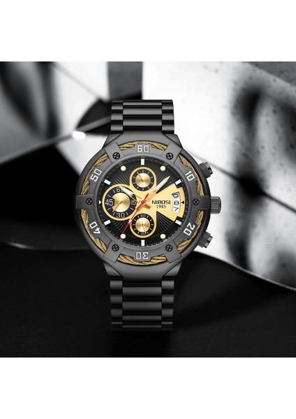 Nıbosı Kronograf Erkek Saatleri Su Geçirmez 2577 Siyah (Yurt Dışından) fiyatları
