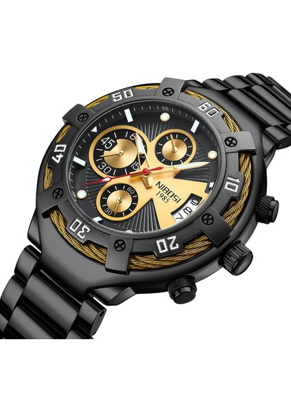 Nıbosı Kronograf Erkek Saatleri Su Geçirmez 2577 Siyah (Yurt Dışından) modelleri