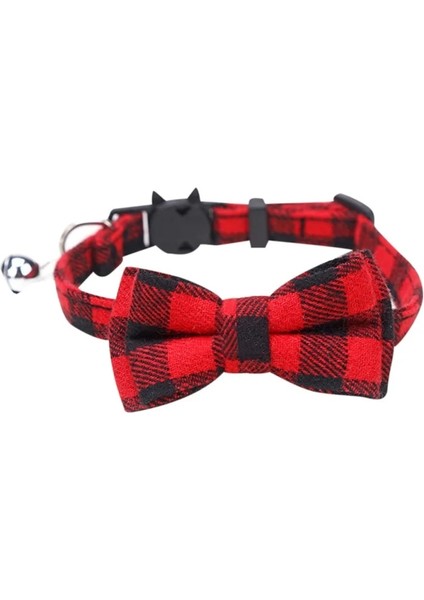 R Stili M Beden Ekose Izgara Kedi Yaka Çan ile Moda Ayarlanabilir Pet Yaka Papyon ile Kedi Kafası Pamuk Çizgili Ilmek Dekor Kolye (Yurt Dışından)