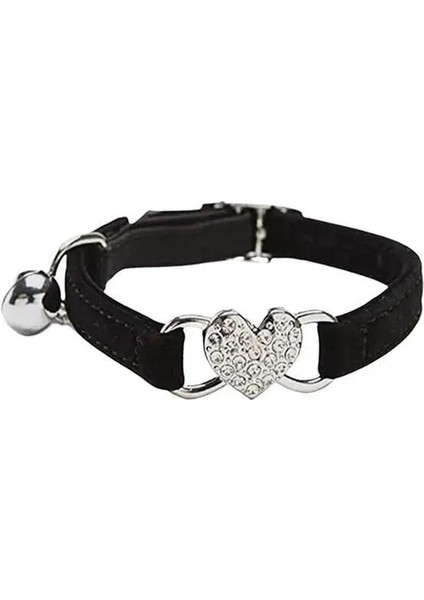 Siyah Stil Köpek Tasması Kristal Elastik Yaka Kadife Çan Kalp Şekli Evcil Hayvan Gerdanlığı Yumuşak Çan Streç Pet Köpek Tasması Ошейник Для Собак (Yurt Dışından)