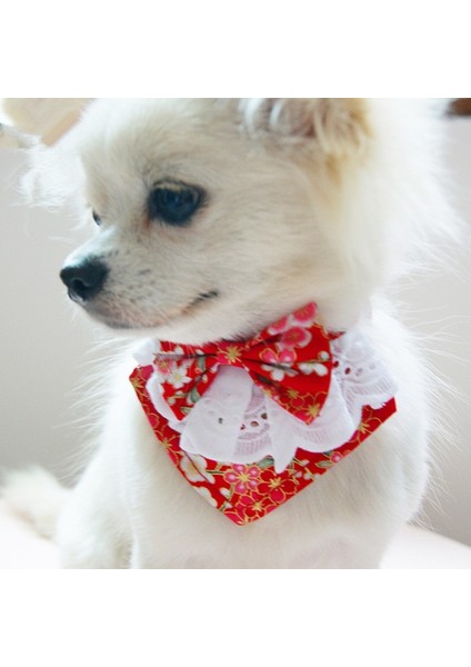 Kırmızı Stil S Beden Japon Tarzı El Yapımı Köpek Dantel Yay Önlüğü ile Sevimli Papyon Pet Köpek Eşarp Yavruları Için Orta Köpekler Pet Aksesuarları (Yurt Dışından)