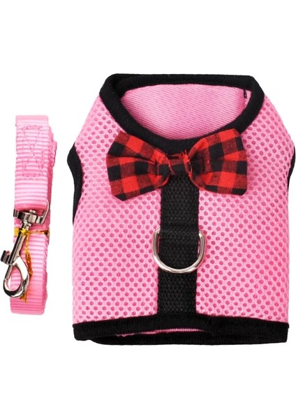 Pembe Stil 26-30CM Pet Kedi Sevimli Yay Koşum ve Tasma Seti Köpek Yavrusu Için Yumuşak Örgü Nefes Yelek Göğüs Kemeri Yaka Açık Yürüyüş Eğitim Malzemeleri (Yurt Dışından)