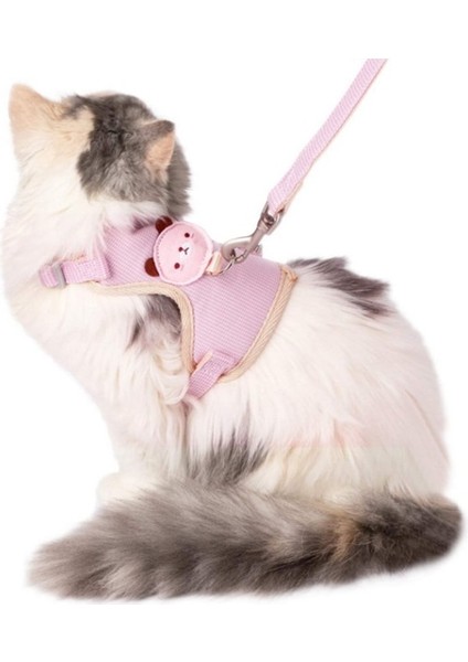 Pembe Tarzı S Beden Kedi Koşum ve Tasma Seti Ayarlanabilir Yumuşak Yavru Kedi Köpek Yelek Sevimli Hafif Yavru Kedi Koşum Nefes Alabilir Rahat Kedi Yelek (Yurt Dışından)