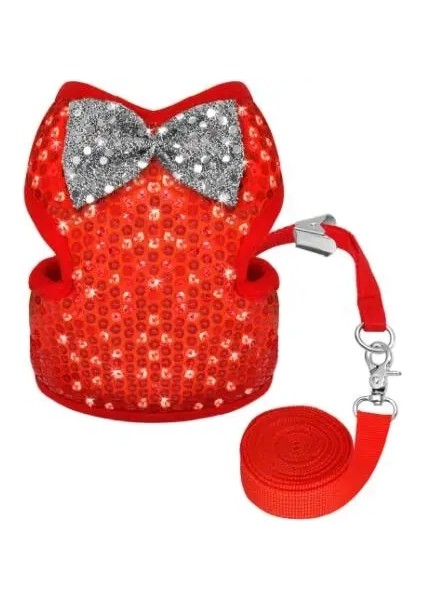 Kırmızı Stil M Beden Küçük Köpek Koşum ve Tasma Seti Pet Kedi Yelek Koşum ile Küçük Köpek Doguahua Yorkies Pug Için Örgü Örgü Yastıklı (Yurt Dışından)