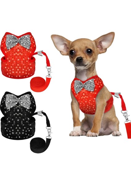 Kırmızı Stil M Beden Küçük Köpek Koşum ve Tasma Seti Pet Kedi Yelek Koşum ile Küçük Köpek Doguahua Yorkies Pug Için Örgü Örgü Yastıklı (Yurt Dışından) modelleri