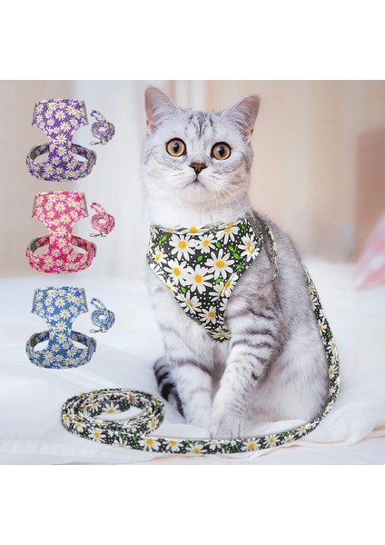 Mavi Stil L Beden Sevimli Baskılı Kedi Koşum ve Tasma Seti Ayarlanabilir Naylon Örgü Pet Yavru Kedi Yürüyüş Koşum Yelek Tasma Küçük Kediler Köpekler Için Yavru Kedi (Yurt Dışından)