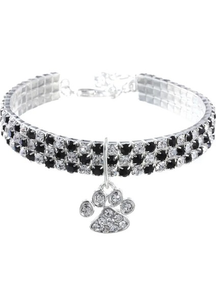 Siyah Beyaz Tarzı S Beden Elmas Kakma Pet Kedi Yaka Pety Kristal Elastik Kediler Yaka Ayak Izleri Aksesuarları Yavru Köpek Yaka Kedi Kolye (Yurt Dışından)