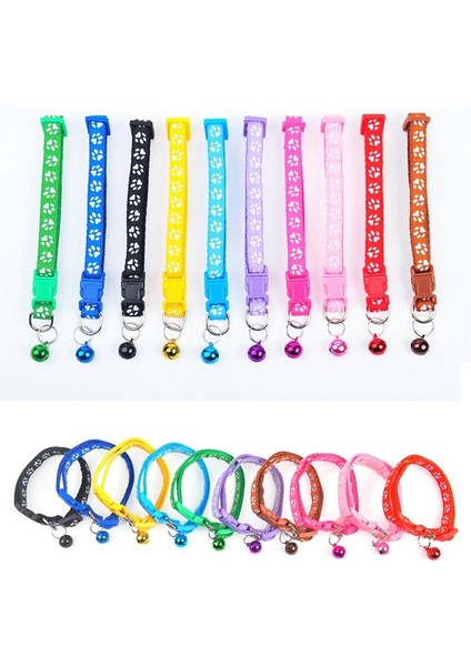 10 Mor Stil Pet Yaka 10 Renk Kedi Kolye ve Kedi Pençe Baskı Ayarlanabilir Yaka Küçük Köpek Yaka Çan Konumlandırma Pet Yaka Pet Malzemeleri (Yurt Dışından) fırsatları