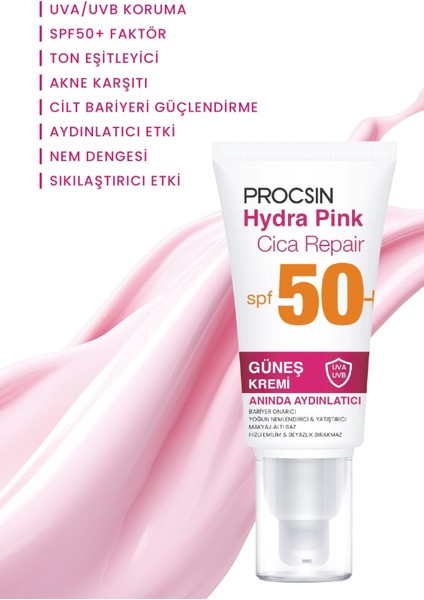 Procsın Hydra Pink (PEMBE) Spf50 Bariyer Güçlendirici Cam Cilt Güneş Kremi Pa++++