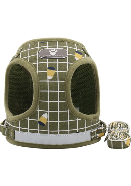 Yeşil Izgara Stili Xl Beden Kedi Köpek Ayarlanabilir Koşum Yelek Yavru Köpekler Için Yürüyüş Kurşun Tasma ile Küçük Orta Köpek Kedi Pet Için Yaka Yansıtıcı Koşum (Yurt Dışından)