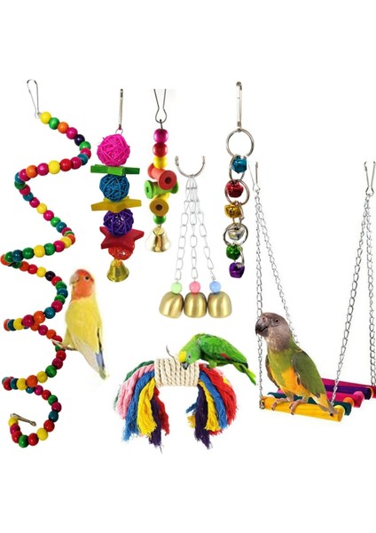 Çok Renkli Stil 7 Adet Kuş Oyuncaklar Salıncak Standı Papağanlar Için Parakeet Kafesi Salıncak Kafesleri Chew Oyuncaklar Teslim Köprü Tırmanma Halatı Kuş Eğitim Malzemeleri (Yurt Dışından)