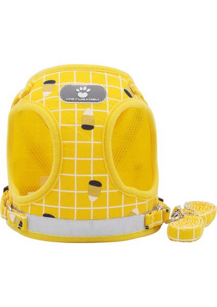 Sarı Izgara Stili L Beden Kedi Köpek Ayarlanabilir Koşum Yelek Yavru Köpekler Için Yürüyüş Kurşun Tasma ile Küçük Orta Köpek Kedi Pet Için Yaka Yansıtıcı Koşum (Yurt Dışından)