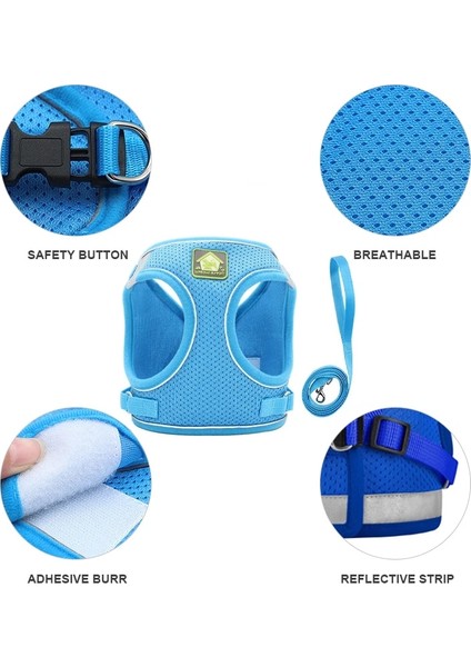 Mavi Stil Xl Beden Yansıtıcı Pet Kedi Koşum Yelek Tasma Seti Nefes Örgü Köpek Koşum Köpekler Kediler Malzemeleri Için Ayarlanabilir Kurşun Tasmalar (Yurt Dışından) indirimleri