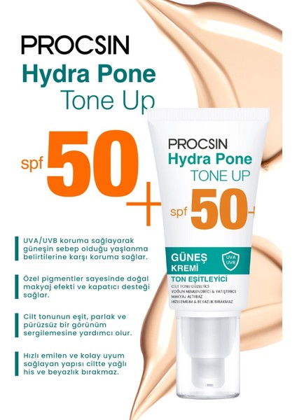 Procsın Hydra Pone SPF50+ Cilt Tonu Eşitleyici Makyaj Efekti Veren Cam Cilt Güneş Kremi Pa++++