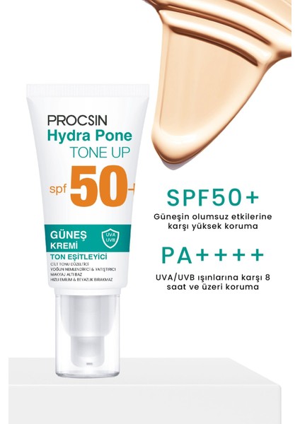 Procsın Hydra Pone SPF50+ Cilt Tonu Eşitleyici Makyaj Efekti Veren Cam Cilt Güneş Kremi Pa++++