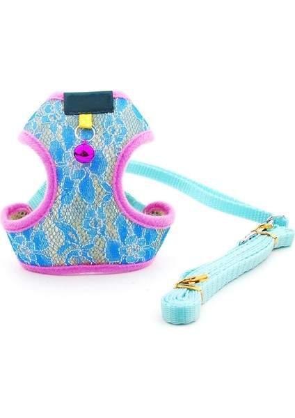 13MAVI Dantel Stili Xl Beden Kedi Dantel Puantiyeli Baskı Pamuk Koşum Yelek Pet Çan ile Ayarlanabilir Köpek Yavrusu Için Yürüyüş Tasması Küçük Orta Köpek Için Örgü Koşum (Yurt Dışından)