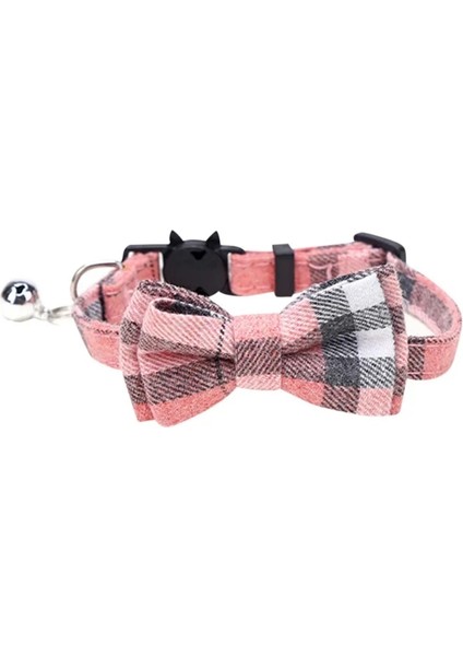 P Stili M Beden Ekose Izgara Kedi Yaka Çan ile Moda Ayarlanabilir Pet Yaka Papyon ile Kedi Kafası Pamuk Çizgili Ilmek Dekor Kolye (Yurt Dışından)