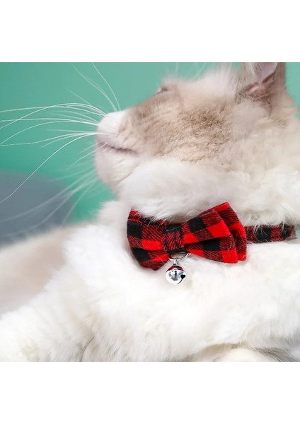 P Stili M Beden Ekose Izgara Kedi Yaka Çan ile Moda Ayarlanabilir Pet Yaka Papyon ile Kedi Kafası Pamuk Çizgili Ilmek Dekor Kolye (Yurt Dışından) fırsatları