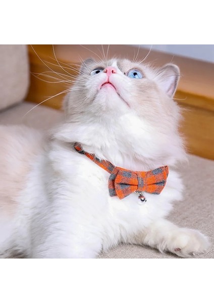 P Stili M Beden Ekose Izgara Kedi Yaka Çan ile Moda Ayarlanabilir Pet Yaka Papyon ile Kedi Kafası Pamuk Çizgili Ilmek Dekor Kolye (Yurt Dışından) indirimleri