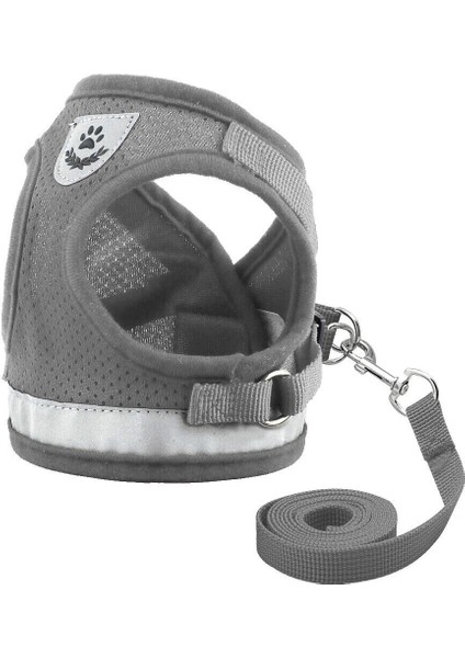 Gri Stil L Beden Kedi Köpek Ayarlanabilir Koşum Yelek Yavru Köpekler Için Yürüyüş Kurşun Tasma Küçük Orta Köpek Için Polyester Örgü Koşum Kedi Kedi Pet (Yurt Dışından)