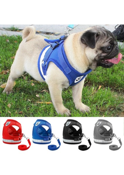 Gri Stil L Beden Kedi Köpek Ayarlanabilir Koşum Yelek Yavru Köpekler Için Yürüyüş Kurşun Tasma Küçük Orta Köpek Için Polyester Örgü Koşum Kedi Kedi Pet (Yurt Dışından) modelleri