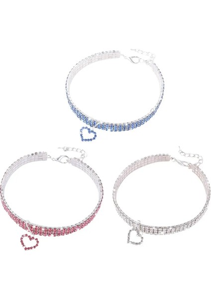 Mavi Stil L Beden Kedi Tasması Küçük Köpek Kolye Rhinestone Bling Kalp Kolye ile Elmas Yaka Pet Supplieuahua Kedi Yavrusu Köpek (Yurt Dışından)