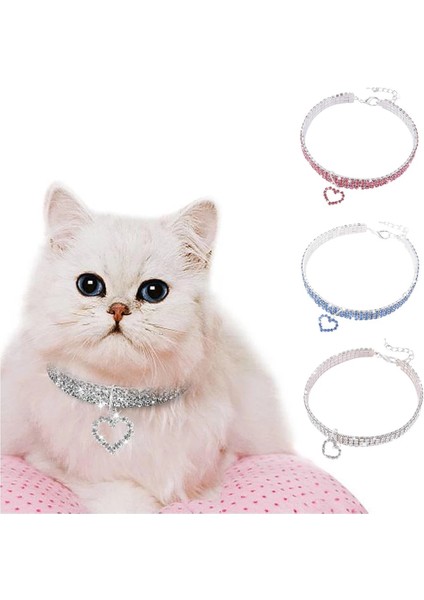 Mavi Stil L Beden Kedi Tasması Küçük Köpek Kolye Rhinestone Bling Kalp Kolye ile Elmas Yaka Pet Supplieuahua Kedi Yavrusu Köpek (Yurt Dışından)