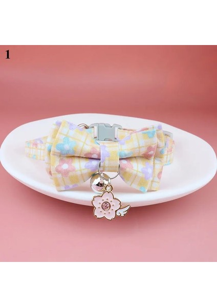 No.1 Tarzı Sevimli Papyon Kedi Yaka Çan Koparma Güvenlik Tokası ile Kiraz Çiçekleri Kolye ile Yavru Kedi Yaka Yumuşak Dayanıklı Yay Yaka (Yurt Dışından)