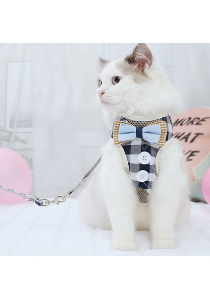 Gri Stil S Beden Ayarlanabilir Kedi Koşum ve Tasma Köpek Pet Koşum Yelek Tasma Seti Yavru Köpekler Için Yürüyüş Kurşun Tasma Kelebek Yay Örgü Koşum (Yurt Dışından) fiyatları