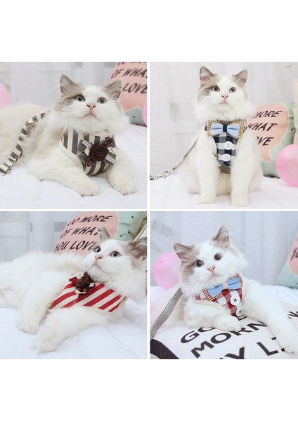 Gri Stil S Beden Ayarlanabilir Kedi Koşum ve Tasma Köpek Pet Koşum Yelek Tasma Seti Yavru Köpekler Için Yürüyüş Kurşun Tasma Kelebek Yay Örgü Koşum (Yurt Dışından) modelleri