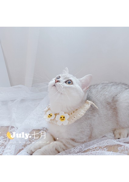 Beyaz Stil L UZUN40CM Pet El Yapımı Kedi Köpek Tükürük Havlu Yaka Yün Örme Sevimli Takı Kedi Kolye Kedi Tasması (Yurt Dışından)