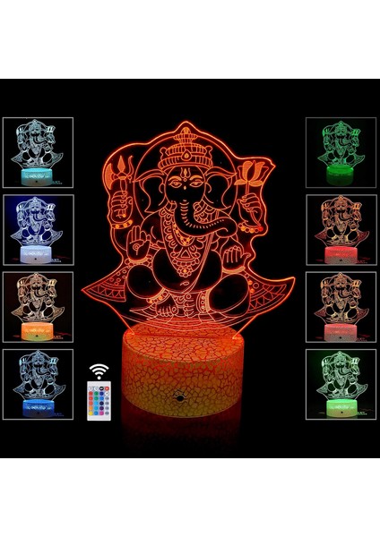 3D Illusion Gece Lambası Lord Ganesha Heykeli Arkadaşlar ve Aile Için En Iyi Hediye Fikri Diwali-Dokunmatik Sensörlü Serin Ev Ofis Yatak Odası Dekoru 16 Renk Modu (Lord Ganesh) (Yurt Dışından)