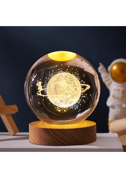 3D Gezegenler Kristal Top USB Ahşap Tabanlı Parlayan Kristal Gezegen Işığı Yaratıcı Oyulmuş Gezegen Küre Ev Ofis Dekoru Için Kristal Gezegen Gece Lambası (Uzay Yürüyüşü) (Yurt Dışından)