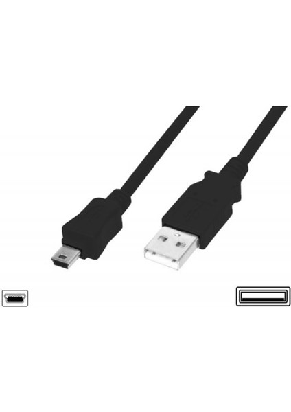 USB 2.0 Bağlantı Kablosu, USB A Erkek - USB mini B (5 pin) Erkek, 1 metre, AWG 28, USB 2.0 uyumlu, UL, siyah renk