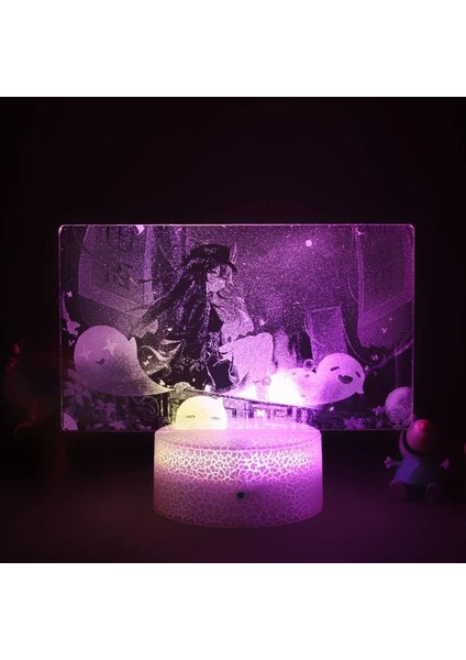 Genshin Darbe Hu Tao 3D LED Anime Figürü Yatak Odası Için Lamba Manga Eylem Gece Işıkları Komidin Şarj Edilebilir Uyku Panelleri (Yurt Dışından)