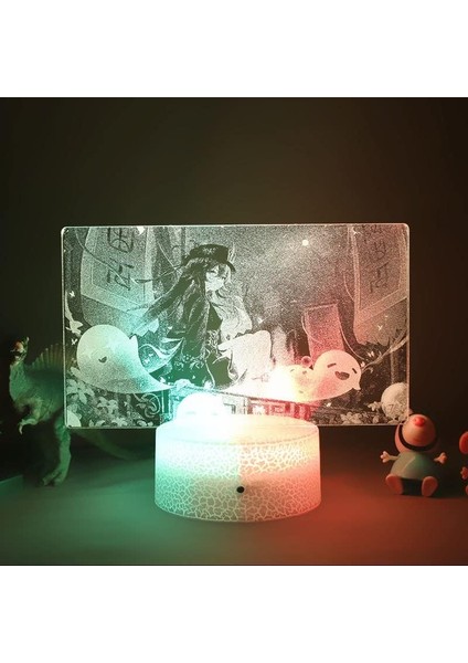 Genshin Darbe Hu Tao 3D LED Anime Figürü Yatak Odası Için Lamba Manga Eylem Gece Işıkları Komidin Şarj Edilebilir Uyku Panelleri (Yurt Dışından)