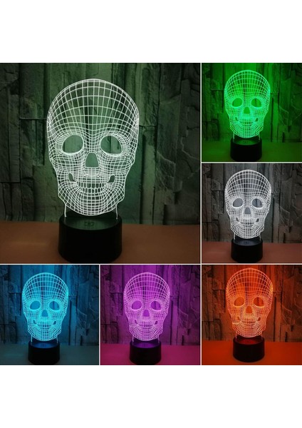 Skulles Head 3D Gece Lambası Roman ve Eşsiz Hediye Lambası Yaratıcı Masa Lambası Başucu Lambası LED 3D Gece Lambası Yatak Odası Işıkları (A, Bir Boyut) (Yurt Dışından)