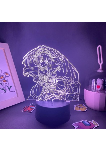 Tarih A Canlı Anime 3D Erkek Için Gece Lambası 16 Renk Kız Odası Dekoru Illusion LED Lamba USB Manga Tokisaki Kurumi Şekil Uygun Çocuklar Hayranlar Noel Hediyeleri (Siyah Lamba) (Yurt Dışından)