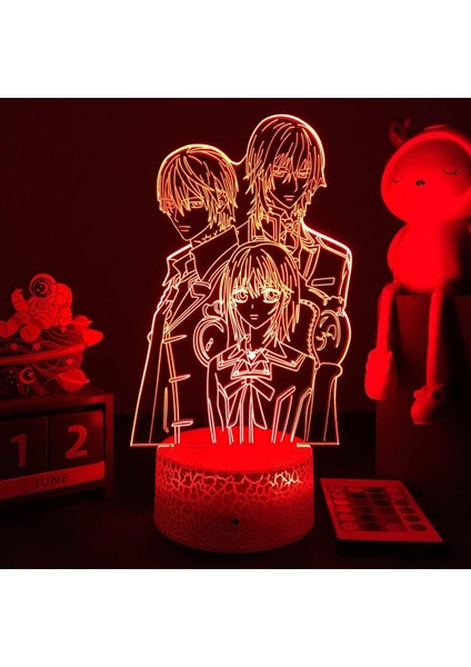 Vampire Knight Anime 3D Boy Için Gece Lambası 16 Renk Kız Odası Dekoru Illusion LED Lamba USB Manga Vampire Knight Figürü Uygun Çocuk Hayranları Noel Hediyeleri (Crack) (Yurt Dışından)