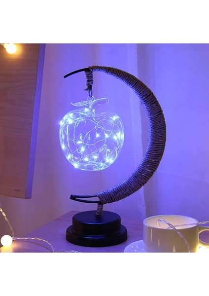 LED Dekoratif Lamba Masa Lambası 3D Sihirli Ay Işığı Ferforje Gece Lambası Noel Ev Dekorasyonu Doğum Günü Hediyesi USB Güç Kaynağı 5.5 * 5.1 * 11 Inç (Mavi) (Yurt Dışından)