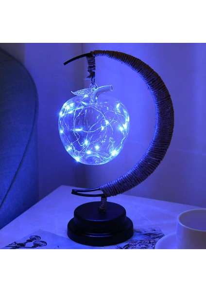 LED Dekoratif Lamba Masa Lambası 3D Sihirli Ay Işığı Ferforje Gece Lambası Noel Ev Dekorasyonu Doğum Günü Hediyesi USB Güç Kaynağı 5.5 * 5.1 * 11 Inç (Mavi) (Yurt Dışından)