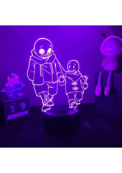 Undertale Oyunu 3D Erkek Için Gece Lambası 16 Renk Kız Odası Dekoru Illusion LED Lamba USB Oyunu Sans Frisk Şekil Uygun Çocuklar Hayranlar Yılbaşı Hediyeleri (Siyah) (Yurt Dışından)