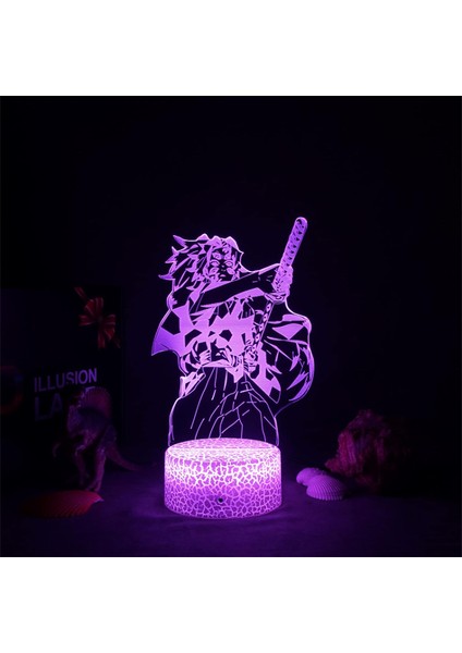 Manga Demon Slayer Kamado Kokushibou 3D LED Gece Lambası Masa Masa Lambaları Kimetsu Hiçbir Ev Dekorasyon Işık Hediye Için (Yurt Dışından)