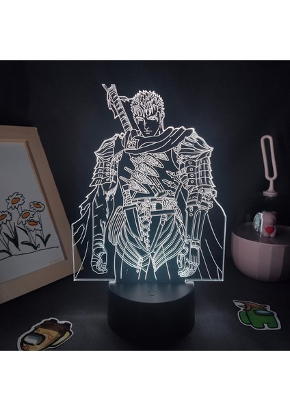 Berserk Guts Anime 3D Erkek Için Gece Lambası 16 Renk Kız Odası Dekoru Illusion LED Lamba USB Manga Berserk Guts Şekil Uygun Çocuk Hayranları Yılbaşı Hediyeleri (Berserk Guts1) (Yurt Dışından)