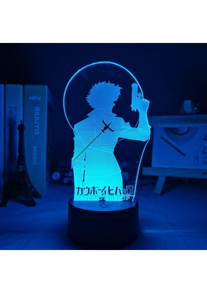 Kovboy Bobop Anime 3D Erkek Için Gece Lambası 16 Renk Kız Odası Dekor Illusion LED Lamba USB Manga Bebop Spike Şekil Uygun Çocuklar Hayranlar Noel Hediyeleri (Siyah) (Yurt Dışından)