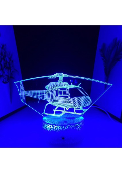 Hava Uçak Modeli 3D Gece Lambası Ev Yatak Odası Masa Dekorasyonu Çocuk Hediyesi Için Helikopter USB Şarj, B-16 Renkli Uzaktan Kumandalı (Yurt Dışından)