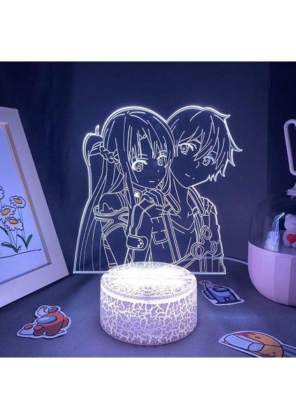 Kılıç Karınca Orline Anime 3D Erkek Için Gece Lambası 16 Renk Kız Odası Dekor Illusion LED Lamba USB Manga Kirito Asuna Şekil Uygun Çocuklar Hayranlar Noel Hediyeleri (Lav Lambası) (Yurt Dışından)